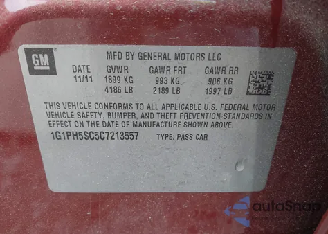 2012 Chevrolet Cruze Ltz z USA, uszkodzony, nr VIN 1G1PH5SC5C7213557